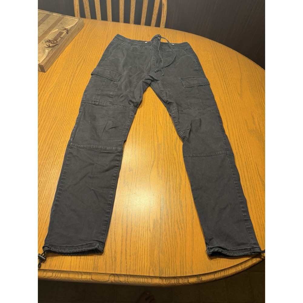 PacSun Cargo Pants Mens Medium Black Elastic Waist Slim Drawstring Cuff Casual